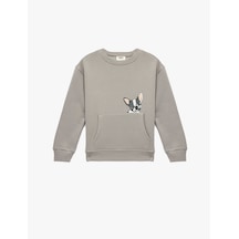 Koton Uzun Kollu Pamuklu Köpek Baskılı Şardonlu Kapşonlu Sweatshirt Gri 6wkg10599ak
