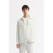 Avva Erkek Beyaz Klasik Yaka Pamuklu Jersey Comfort Fit Gömlek Ceket A51y2048