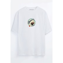 Anime Köpek Balığı Baskılı Oversize T-shirt Beyaz