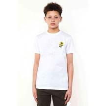 Watercolor Sunflower Baskılı Unisex Çocuk Beyaz T-Shirt