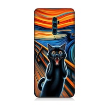 Oppo Reno 10x Zoom Uyumlu Çığlık Atan Siyah Kedi Desenli Silikon Kılıf Çok Renkli