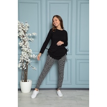 Myben Kadın Siyah Renkli Yandan Bağlamalı Büzgülü Tunik Ve Taytlı Pijama Takımı 28372büz Siyah