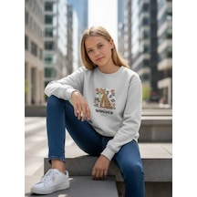 Kız Çocuk Leopar Desenli Sweatshirt-16344 Mavi