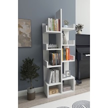 Gemini 10 Bölmeli Raflı Dekoratif Kitaplık Ofis Kitaplığı Dolap Evrak Rafı Ev Ofis Rafı - Beyaz