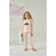 Kız Garson Uzun Kol Kadife Pembe Pijama Takımı C8t5n5o7 001