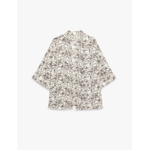 Koton Koton X Melis Ağazat - Keten Karışımlı Cepli Floral Nakış Detaylı Kimono Bordo Desenli 6sak50031ew