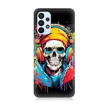 Samsung Galaxy A33 Uyumlu Müzik Dinleyen Kurukafa Desenli Silikon Kılıf