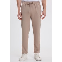 Tudors Erkek Slim Fit Dar Kesim Beli Bağcıklı 3 Cepli Geniş Paça Koyu Vizon Eşofman Altı-41914 Vizon