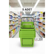 5 Adet / 22 Litre Plastik Market Alışveriş Sepeti Profesyonel Market Mağaza El Sepeti Yeşil