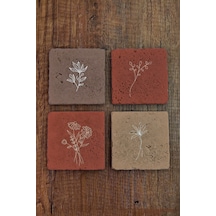 Doğal Taş Bardak Altlığı 4'lü Set - Renkli Çiçek Desenler - Stone Coasters Çok Renkli