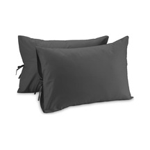 %100 Pamuk 50x70 Cm Bağcıklı Yastık Kılıfı Seti Antrasit Bebe Pembe - Kırık Beyaz