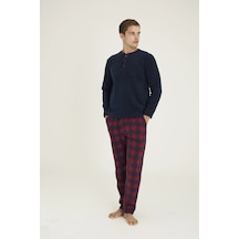 Angbutik Kocabey 7304 Erkek Midi Yaka Pijama Takım Lacivert