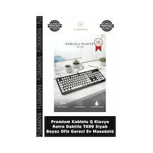 Premium Kablolu Q Klavye Retro Daktilo Tk09 Siyah Beyaz Ofis Gereci Ev Masaüstü