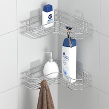 Teknotel Yapışkanlı Kancalı 2 Adet Banyo Köşe Rafı Krom St276 Çok Renkli