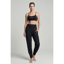 Woneagle Kadın Siyah Yüksek Bel Büzgü Detaylı Şalvar Kesim Pilates Ve Yoga Spor Takımı Siyah Siyah