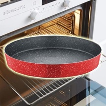 N30 Ultra Lüks 30cm Yuvarlak Granit Fırın Tepsisi İçi 4 Kat Teflon Granit Dışı Silikon Kaplı Tava Çok Renkli