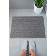 Tuğla Desenli 2li Ayak Havlusu - 50x70 Cm - Su Emici Banyo Paspası Seti - Koyu Gri Koyu Gri