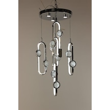 Elegant Krom Dikey Çember Formu 3 Renk Ledli Cam Toplu Modern Avize Gold