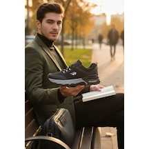 Enoch Erkek Hava Kanallı Yüksek Tabanlı Günlük Spor Ayakkabı Sneaker Siyah - Füme