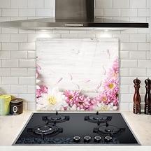 Pembe Kasımpatı Desen Ocak Arkası Koruyucu 52cm X 60cm Çok Renkli