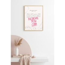 Doğal Ahşap Çerçeveli Retro Pop Art Tablo - Motivasyon Sözü - Pembe Tonlar Huhu2488