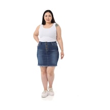 Disentis Büyük Beden Eteği Püsküllü Düğme Detaylı Mavi Denim Mini Etek-mavi Mavi