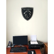 Motto Dekor Lazer Kesim Metal Peugeot Logosu Peugeot Armalı Pego Duvar Dekoru 40x44 Cm Siyah