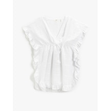 Koton Dokulu Kimono V Yaka Beli Büzgülü Kolları Fırfırlı Püskül Detaylı Beyaz 3sak90001bw Beyaz