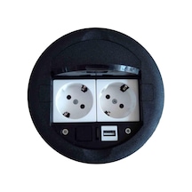 Masa Üstü Priz Kutusu Gömme Tip Siyah + 2 Ad. Priz + 1 Ad. USB Ge