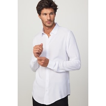 Tudors Slim Fit Dar Kesim Uzun Kol Dökümlü Viskon Şık Erkek Beyaz Gömlek-26909-beyaz Beyaz