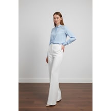 Pera Moda Yakası Taşlı Basic İç Göstermeyen Şık Gömlek Bebe Mavisi