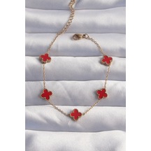 316l Çelik Baby Boy Gold Renk Kırmızı Mineli Yonca Bileklik