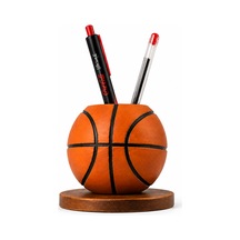 Basketbol Topu Tasarım Kalemlik 10 Cm Standlı Dekoratif Masaüstü Organizer Kalem Tutucu Siyah - Beyaz