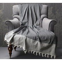 Buldan İşi Kolları Örten Pamuklu Tekli Koltuk Berjer Örtüsü 180x150 Cm Pamuk Dokuma Antrasit Diğer