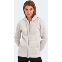 Slazenger KATYA Kadın Fermuarlı Kapüşonlu Cepli Gri Sweatshirt