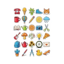 30 Adet Renkli Çizim Günlük Objeler Sticker Seti - Laptop Telefon Defter İçin Çok Renkli