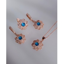 Gümüş Gold Gül Tasarım Kolye Küpe Yüzük Kadın Set No:12