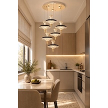 Modern Premium Sarkıt Avize 6'lı Led Gold Siyah Detaylı Modern Salon Avizesi 124w 3 Renk