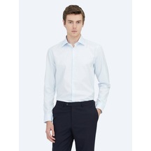 Kip Koyu Mavi Düz Slim Fit Uzun Dokuma Klasik %100 Pamuk Gömlek