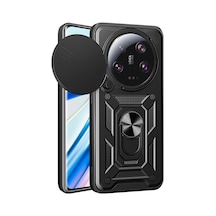 Xiaomi Mi 13 Ultra Kılıf Sürgülü Kamera Koruyucu Manyetik Standlı Tank Koruma Pazarplus Siyah