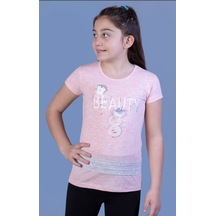Toontoy Kids Toontoy Kız Çocuk Beauty Baskılı Tişört Pembe Melanj