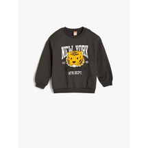 Koton Sweatshirt Aslan Baskılı Uzun Kollu Bisiklet Yaka Pamuklu Antrasit 5wmb10004tk Antrasit