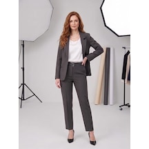 Prenses Kadın Modern Kesim Astarlı Blazer Takım Elbise Trend Ofis Şık Gri