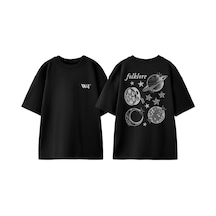 Thewert Taylor Swift 7 Tasarım Sırt Baskılı Pamuk Siyah Oversize T-shirt