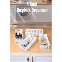 4 Adet Beyaz Mutfak Çekmece Düzenleyici Kaşık Çatal Bıçak Organizeri, Plastik Saklama Kutusu Plast Diğer