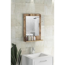 Verona 45X60CM Ceviz Raflı Dresuar Hol Koridor Duvar Salon Banyo Wc Ofis Çocuk Yatak Odası Boy Ayna