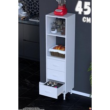 Velar 45 Cm 3 Çekmeceli Açık Raflı Mutfak Erzak Dolabı Çok Amaçlı Kiler Banyo Dolabı 45x150x32 Cm Beyaz