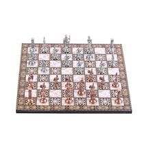 Orta Boy Metal Roma Satranç Takımı Antik Ve Sedef Desenli Mdf Ahş