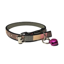 Çok Renkli Blok Desen Derili 1 CM Metal Kilit Tokalı Zilli Kedi T