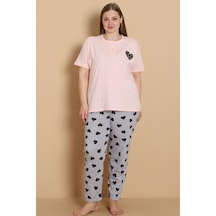 Wordex Mirano 4515 Kalpli Kısa Kollu Pamuklu Penye Büyük Beden Kadın Pijama Takımı Soft Pembe